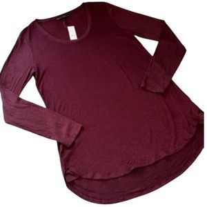 NWT WHITE HOUSE BLACK MARKET  BURGUNDY LONG SLEEVED WOMENS TOP SIZE: LARGE